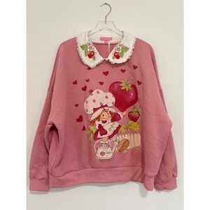 Dolls Kill x Strawberry Shortcake | Pink Pullover Collared Sweatshirt